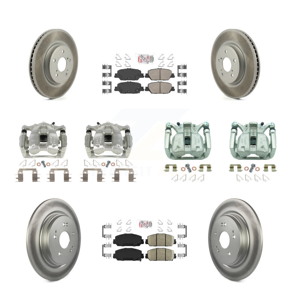 Front Rear Disc Brake Caliper Coated Rotors And Ceramic Pads Kit (10Pc) For Honda CR-V KCG-102157N