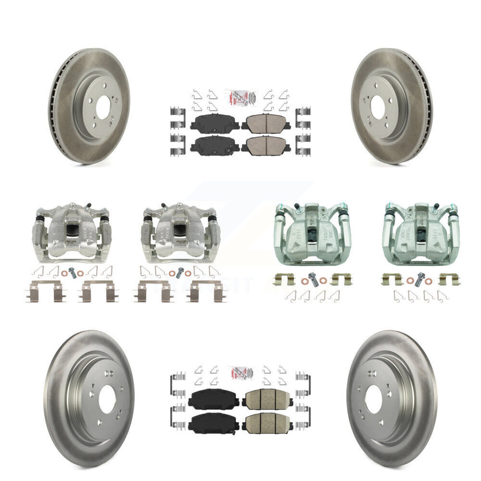 Front Rear Disc Brake Caliper Coated Rotors And Ceramic Pads Kit (10Pc) For Honda CR-V KCG-102157N