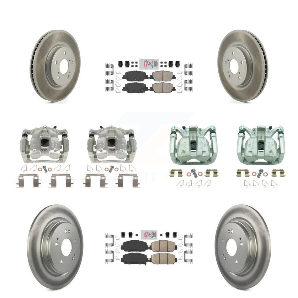 Front Rear Disc Brake Caliper Coated Rotors And Ceramic Pads Kit (10Pc) For Honda CR-V KCG-102158N