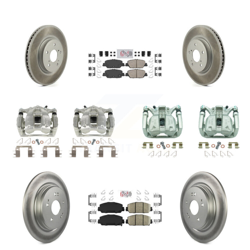 Front Rear Disc Brake Caliper Coated Rotors And Ceramic Pads Kit (10Pc) For Honda CR-V KCG-102159N