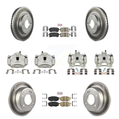 Front Rear Brake Caliper Coat Rotors & Ceramic Pad Kit (10Pc) For Hyundai Tucson Kia FWD KCG-102195N