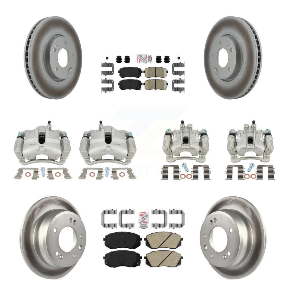 Front Rear Disc Brake Caliper Coated Rotors And Ceramic Pads Kit (10Pc) For Kia Sportage Hyundai Tucson KCG-102196N