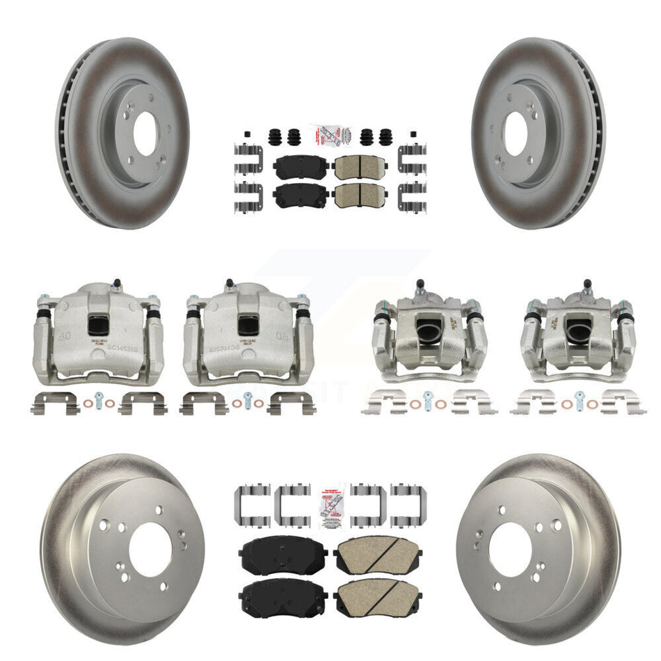 Front Rear Disc Brake Caliper Coated Rotors And Ceramic Pads Kit (10Pc) For Kia Sportage KCG-102202N