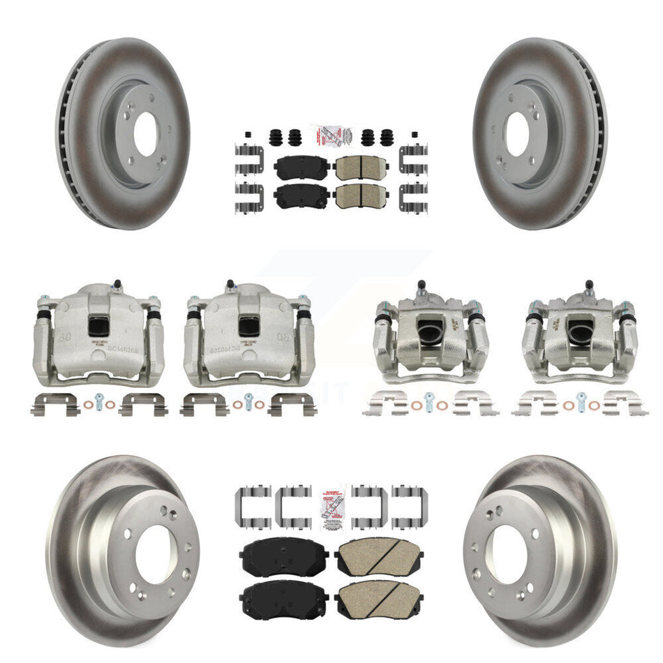 Front Rear Disc Brake Caliper Coated Rotors And Ceramic Pads Kit (10Pc) For Kia Sportage KCG-102206N