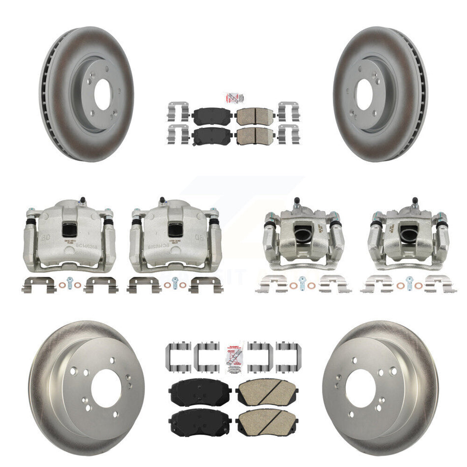 Front Rear Disc Brake Caliper Coated Rotors And Ceramic Pads Kit (10Pc) For Kia Sportage KCG-102210N