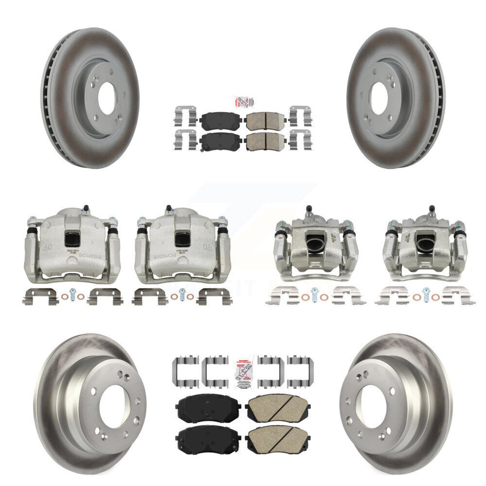 Front Rear Disc Brake Caliper Coated Rotors And Ceramic Pads Kit (10Pc) For Kia Sportage KCG-102214N