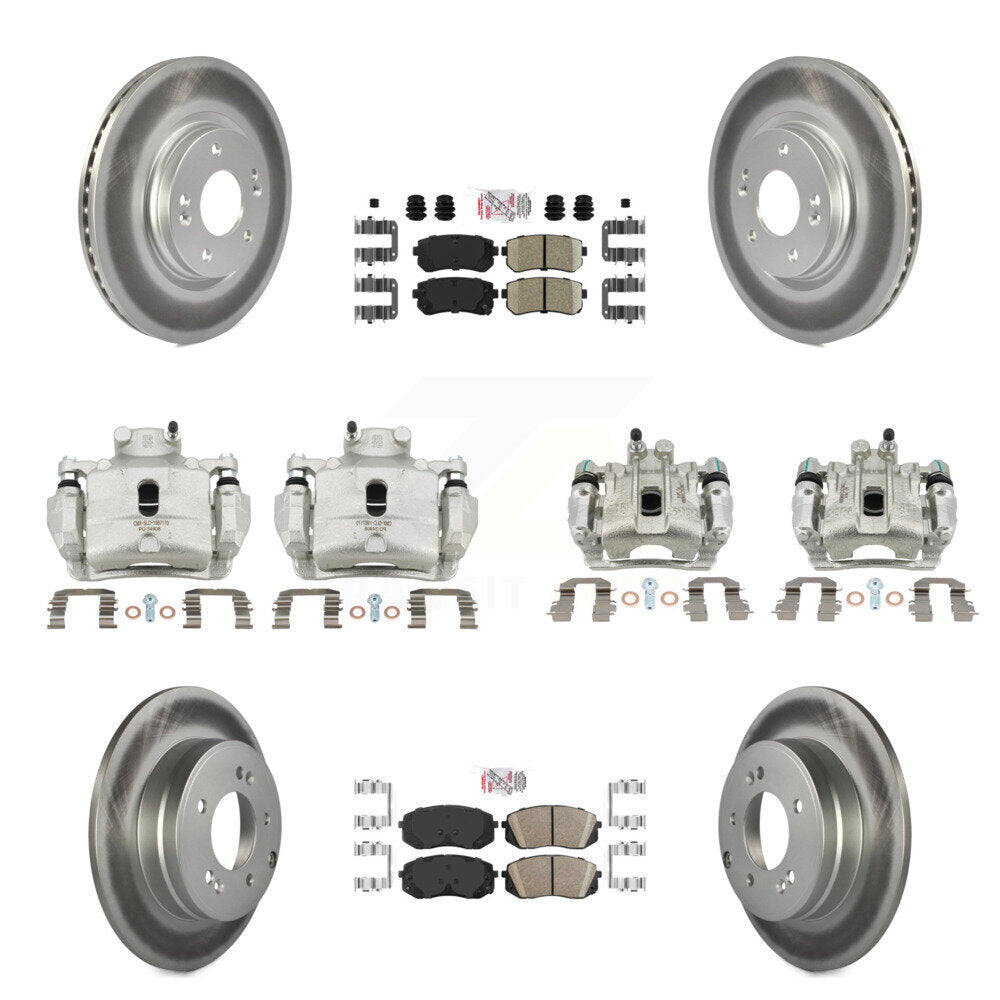 Front Rear Disc Brake Caliper Coated Rotor And Ceramic Pad Kit (10Pc) For Hyundai Sonata KCG-102216N