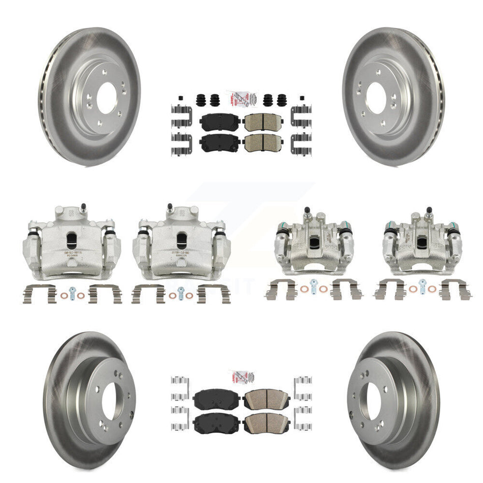Front Rear Disc Brake Caliper Coated Rotor And Ceramic Pad Kit (10Pc) For Hyundai Sonata KCG-102216N