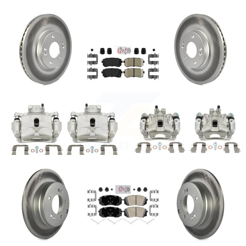 Front Rear Disc Brake Caliper Coated Rotor And Ceramic Pad Kit (10Pc) For Hyundai Sonata KCG-102217N