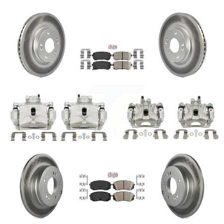 Front Rear Disc Brake Caliper Coated Rotor And Ceramic Pad Kit (10Pc) For Hyundai Sonata KCG-102218N