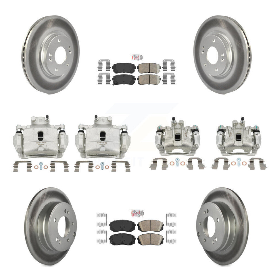 Front Rear Disc Brake Caliper Coated Rotor And Ceramic Pad Kit (10Pc) For Hyundai Sonata KCG-102218N