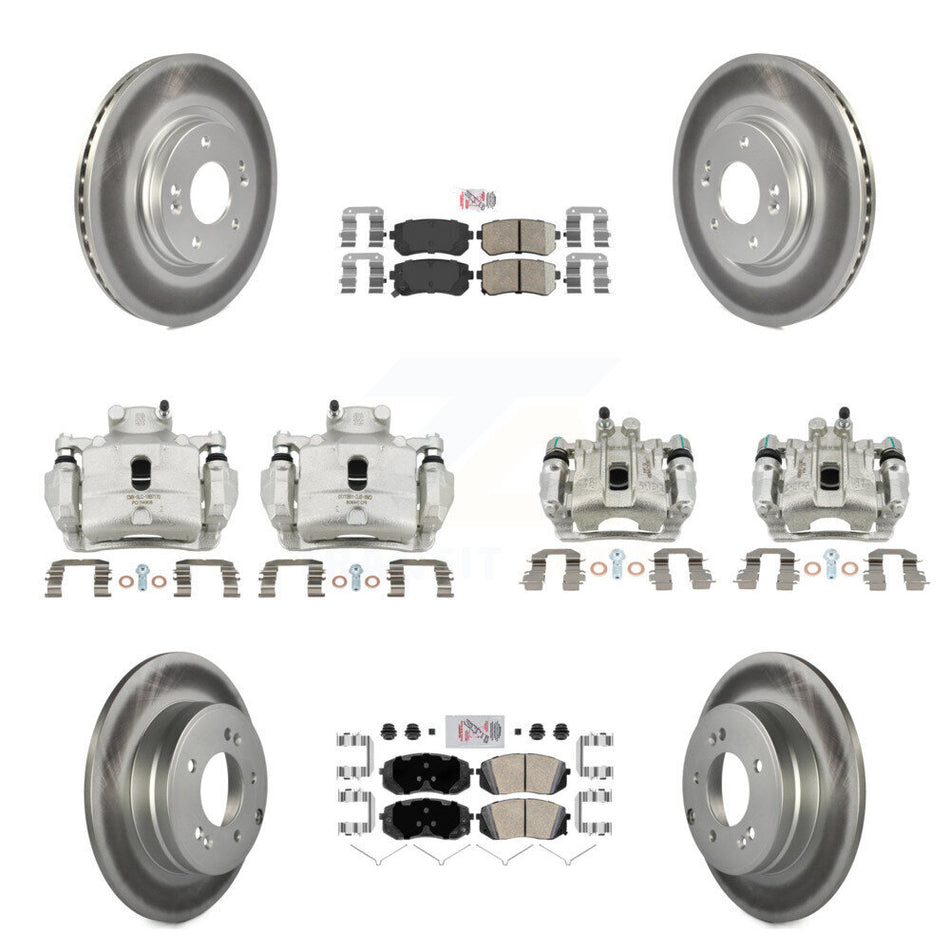 Front Rear Disc Brake Caliper Coated Rotor And Ceramic Pad Kit (10Pc) For Hyundai Sonata KCG-102219N