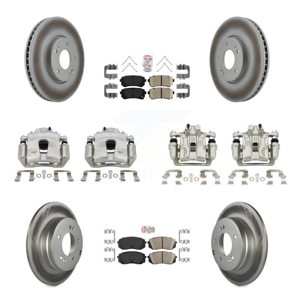 Front Rear Disc Brake Caliper Coated Rotor And Ceramic Pad Kit (10Pc) For Hyundai Sonata KCG-102220N