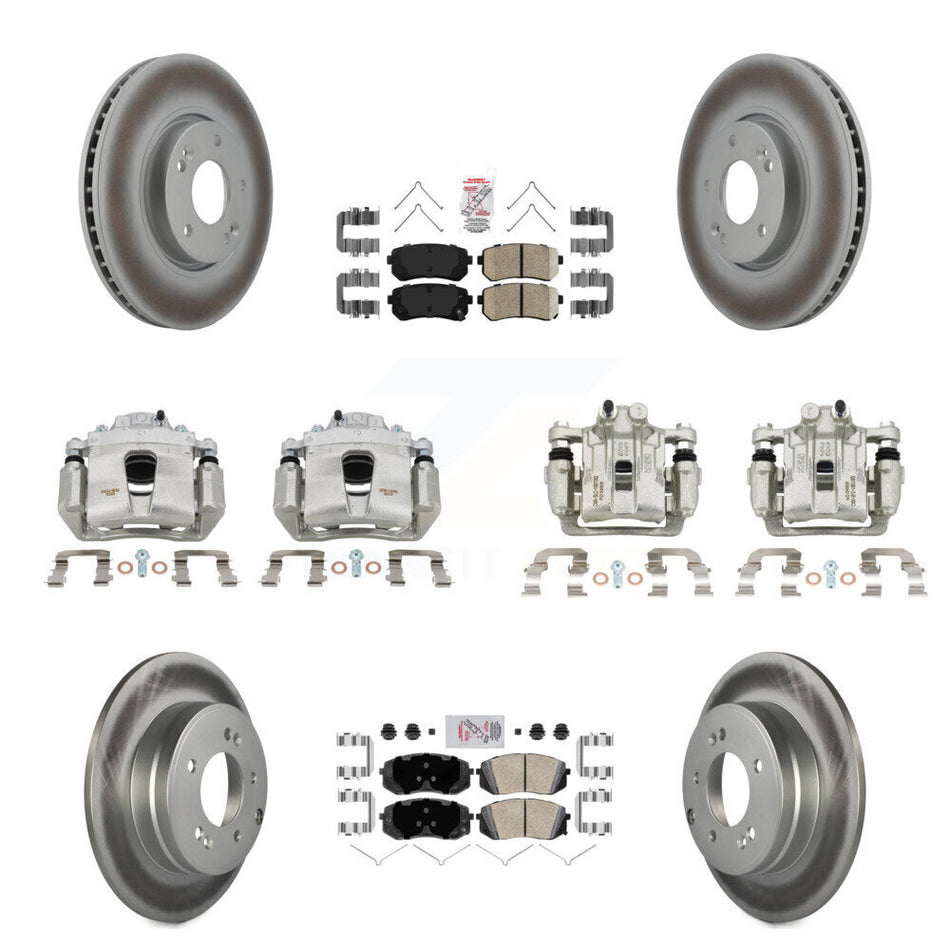 Front Rear Disc Brake Caliper Coated Rotor And Ceramic Pad Kit (10Pc) For Hyundai Sonata KCG-102221N