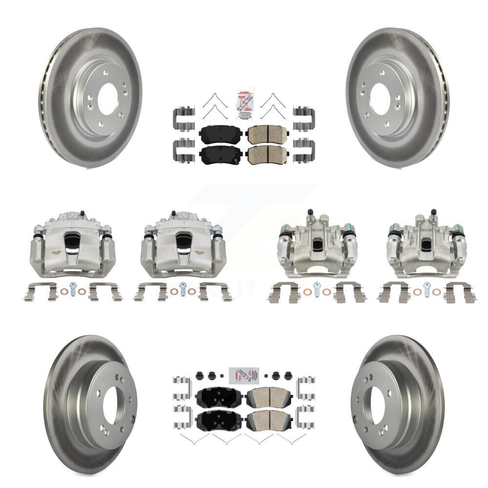 Front Rear Disc Brake Caliper Coated Rotors And Ceramic Pads Kit (10Pc) For Kia Optima KCG-102223N