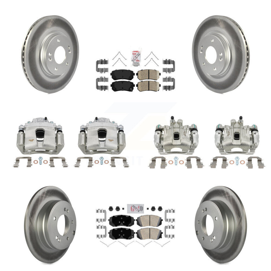 Front Rear Disc Brake Caliper Coated Rotors And Ceramic Pads Kit (10Pc) For Kia Optima KCG-102223N