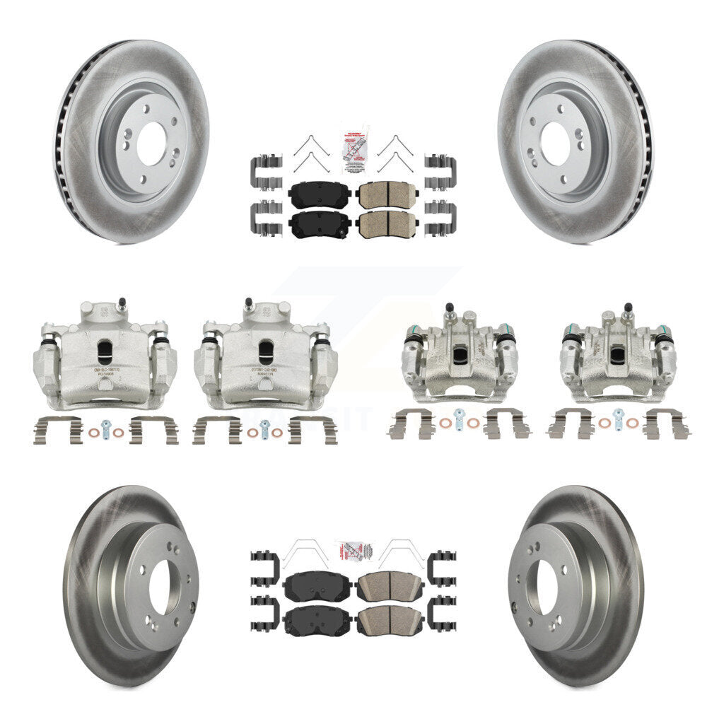 Front Rear Disc Brake Caliper Coated Rotors And Ceramic Pads Kit (10Pc) For Kia Optima KCG-102224N