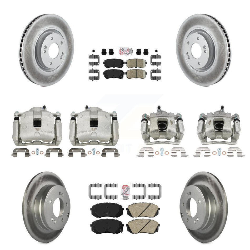 Front Rear Disc Brake Caliper Coated Rotor And Ceramic Pad Kit (10Pc) For Hyundai Tucson KCG-102229N