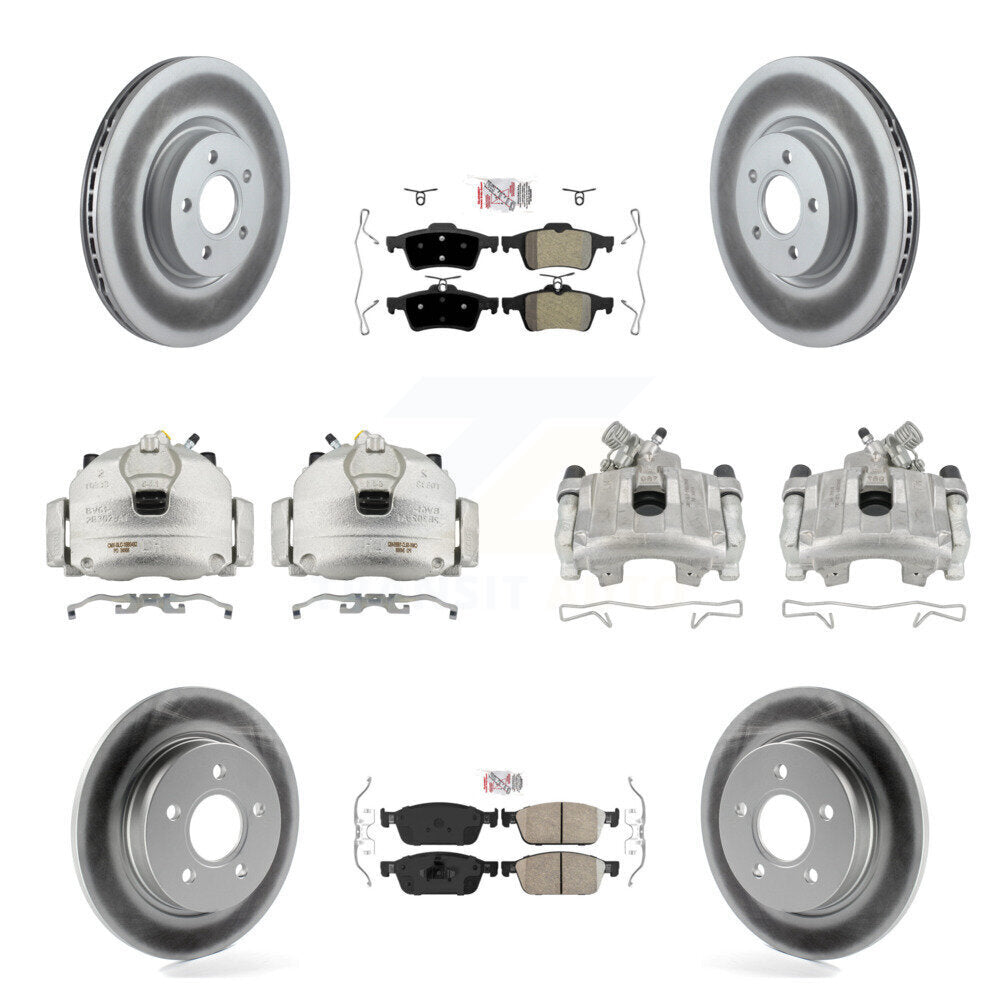 Front Rear Brake Caliper Coat Rotor & Ameribrakes Pad Kit (10Pc) For 13-18 Ford Focus ST KCG-102281N