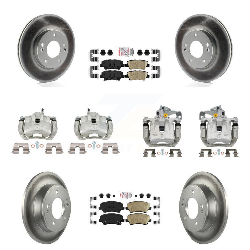Front Rear Brake Caliper Coat Rotors & Ceramic Pad Kit (10Pc) For Hyundai Elantra GT Kia KCG-102284N