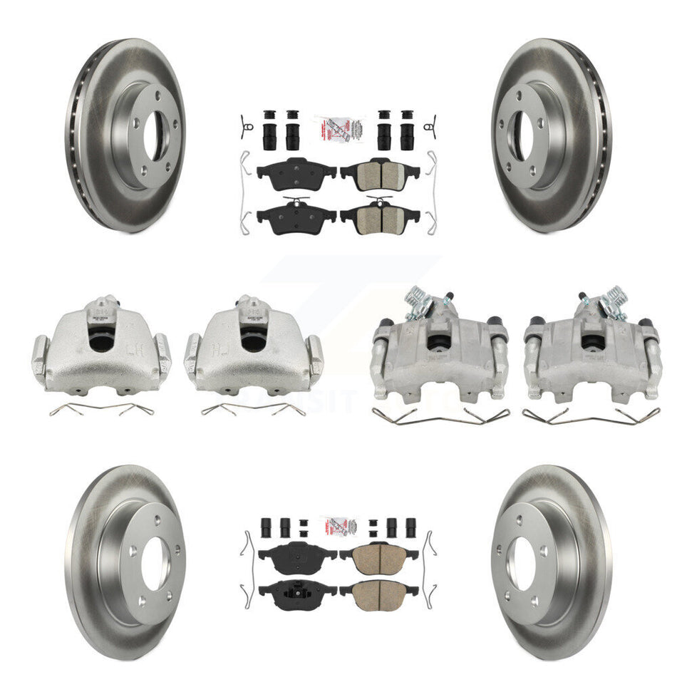 Front Rear Disc Brake Caliper Coated Rotors And Ceramic Pad Kit (10Pc) For Mazda 3 Sport KCG-102321N