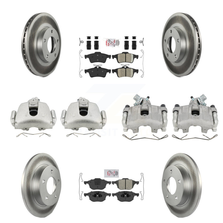 Front Rear Disc Brake Caliper Coat Rotors & Ameribrakes Pad Kit (10Pc) For Mazda 3 Sport KCG-102323N