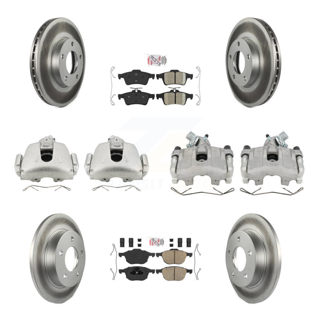 Front Rear Disc Brake Caliper Coated Rotors And Ceramic Pad Kit (10Pc) For Mazda 3 Sport KCG-102324N