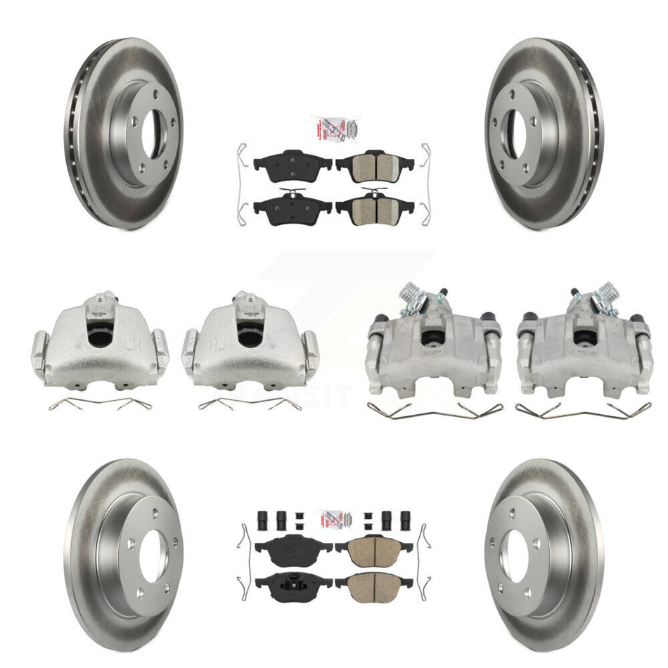 Front Rear Disc Brake Caliper Coated Rotors And Ceramic Pad Kit (10Pc) For Mazda 3 Sport KCG-102324N