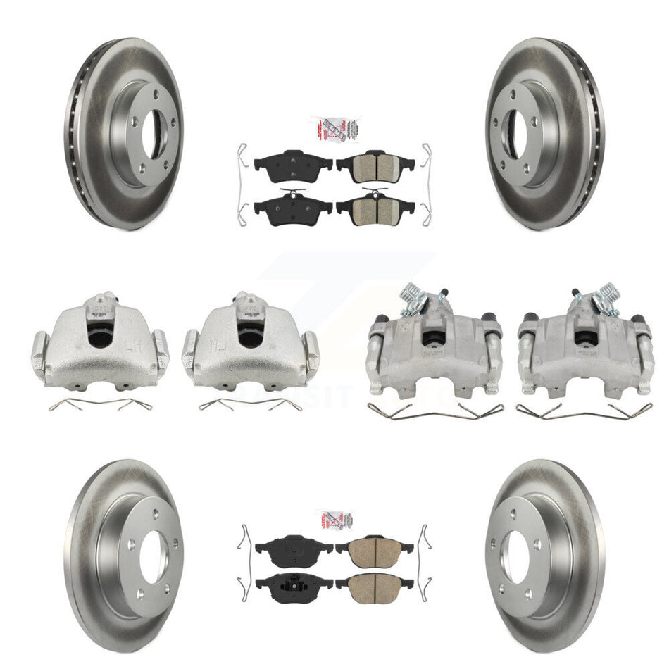 Front Rear Disc Brake Caliper Coated Rotors And Ceramic Pad Kit (10Pc) For Mazda 3 Sport KCG-102325N
