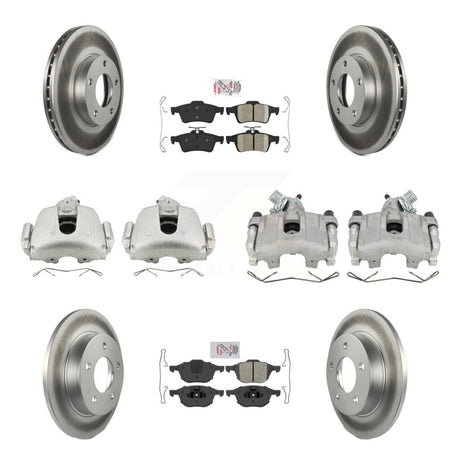 Front Rear Disc Brake Caliper Coat Rotors & Ameribrakes Pad Kit (10Pc) For Mazda 3 Sport KCG-102326N