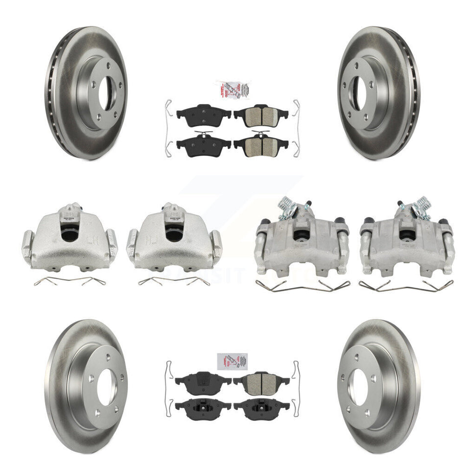 Front Rear Disc Brake Caliper Coat Rotors & Ameribrakes Pad Kit (10Pc) For Mazda 3 Sport KCG-102326N