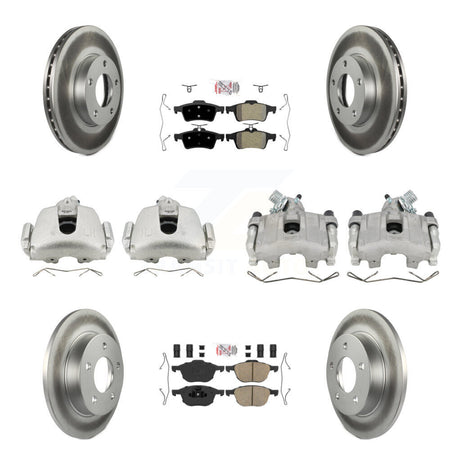 Front Rear Disc Brake Caliper Coat Rotors & Ameribrakes Pad Kit (10Pc) For Mazda 3 Sport KCG-102327N