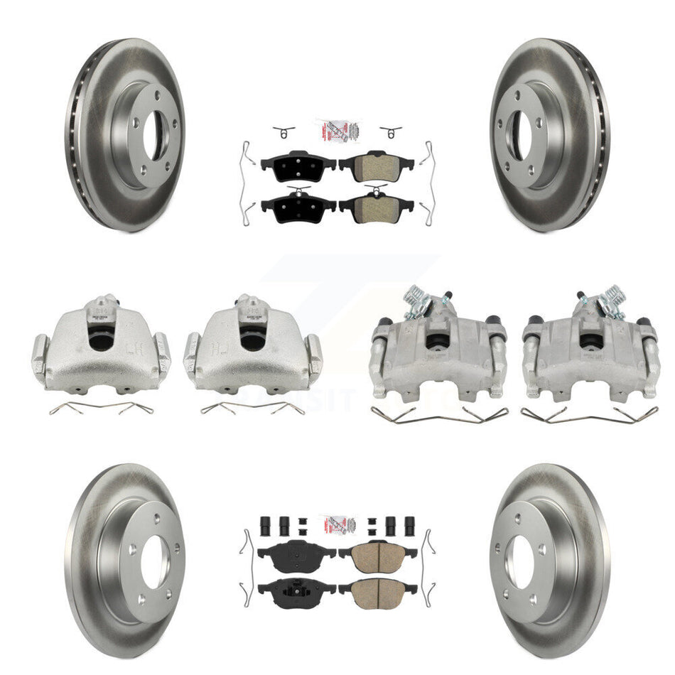 Front Rear Disc Brake Caliper Coat Rotors & Ameribrakes Pad Kit (10Pc) For Mazda 3 Sport KCG-102327N