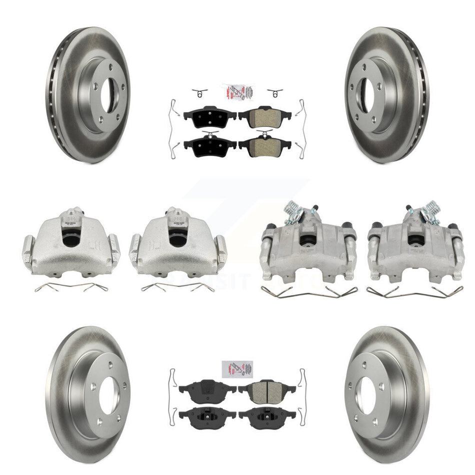 Front Rear Disc Brake Caliper Coat Rotors Semi-Metallic Pad Kit (10Pc) For Mazda 3 Sport KCG-102329N