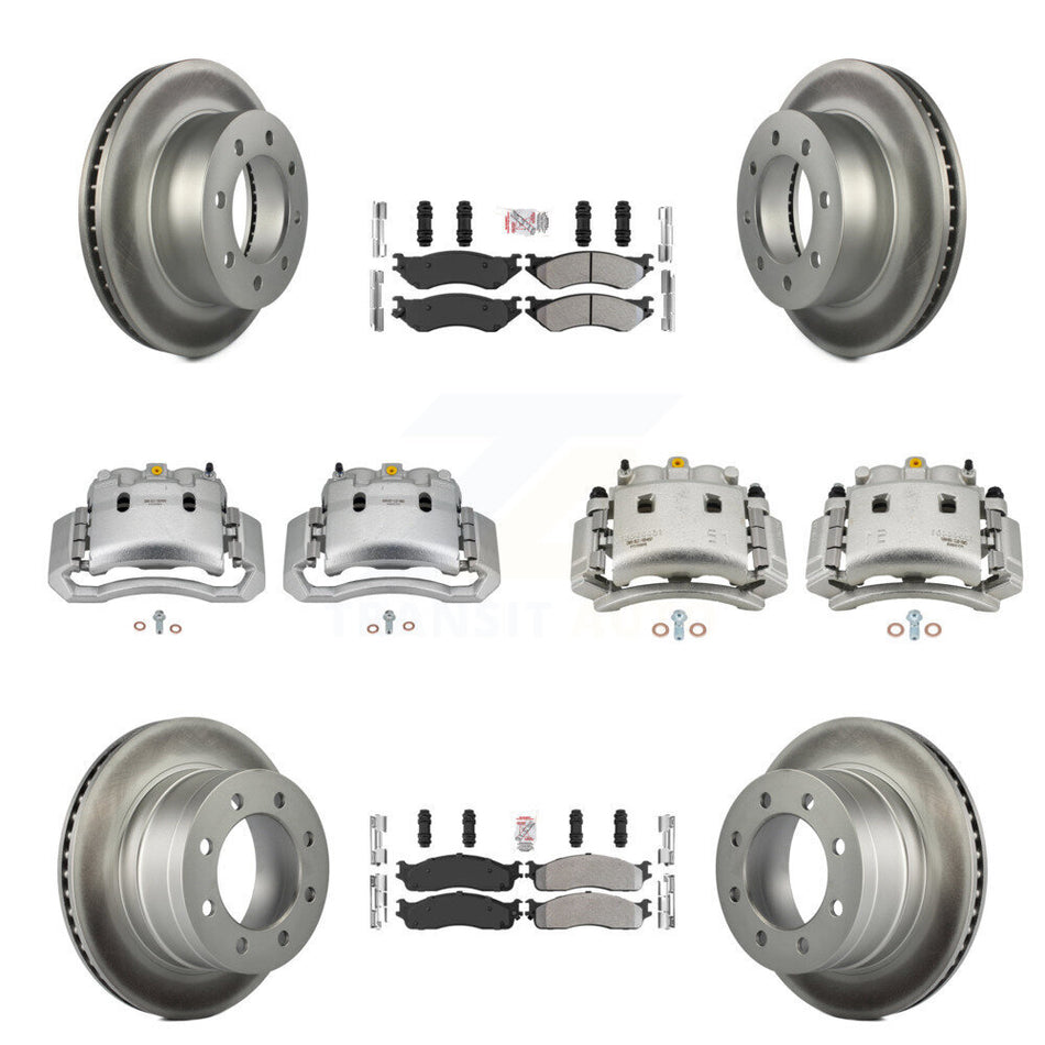 Front Rear Disc Brake Caliper Coat Rotor Semi-Metallic Pad Kit (10Pc) For Dodge Ram 3500 KCG-102375N