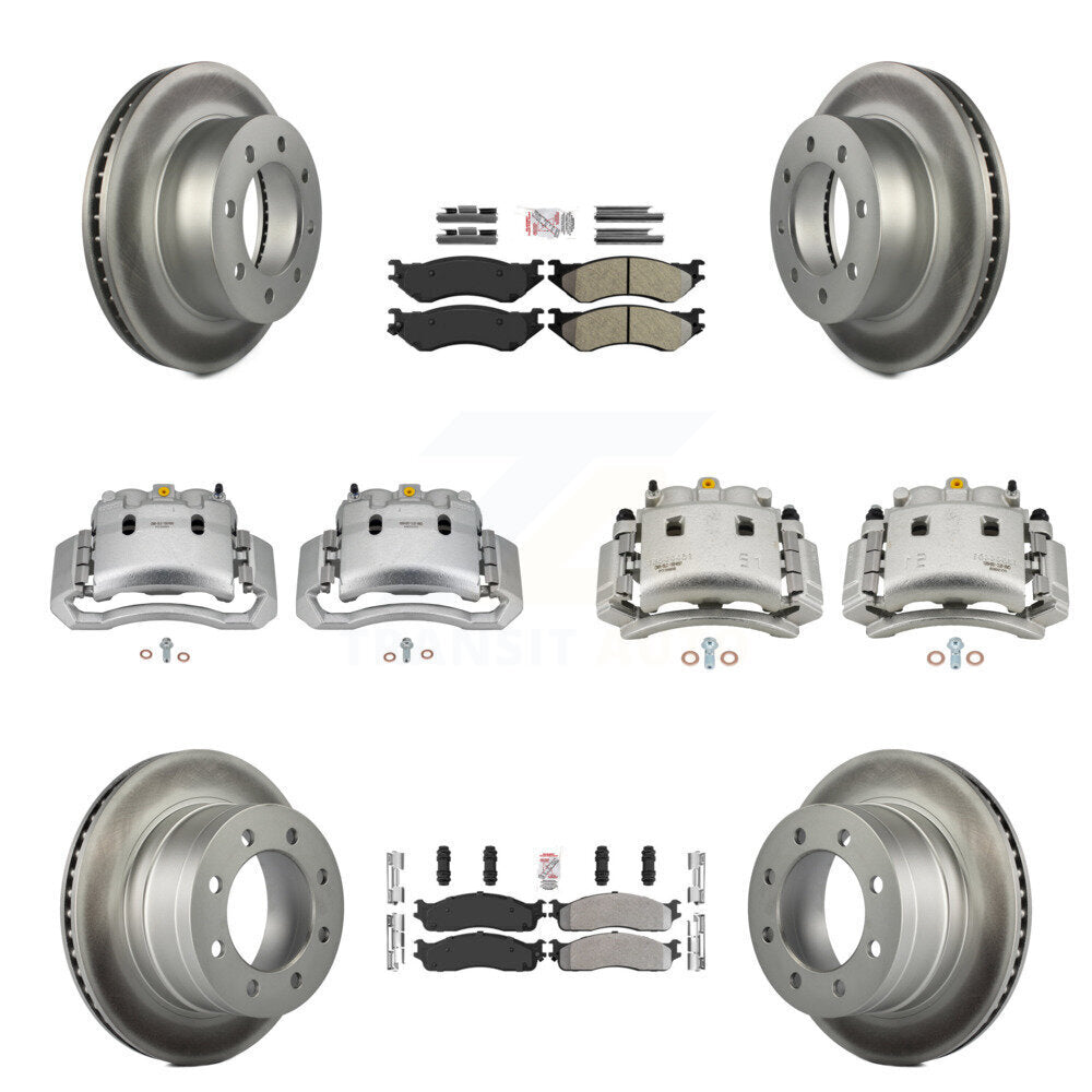 Front Rear Disc Brake Caliper Coat Rotor Semi-Metallic Pad Kit (10Pc) For Dodge Ram 3500 KCG-102377N