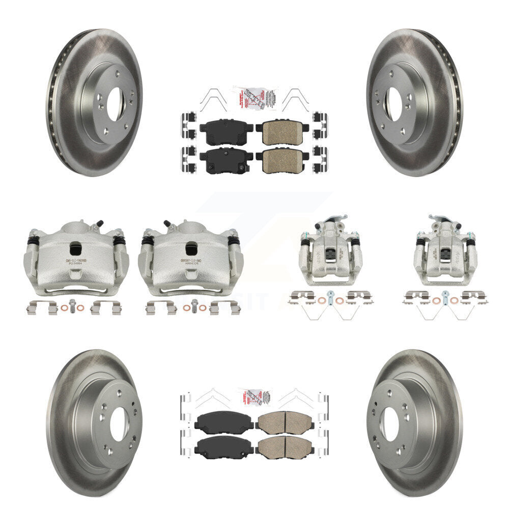Front Rear Disc Brake Caliper Coated Rotors And Ceramic Pads Kit (10Pc) For Honda Accord KCG-102382N