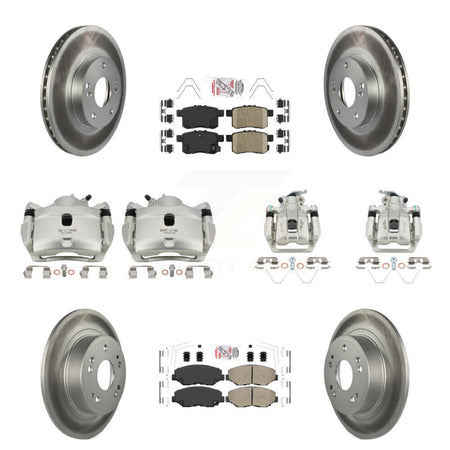 Front Rear Disc Brake Caliper Coated Rotors And Ceramic Pads Kit (10Pc) For Honda Accord KCG-102383N