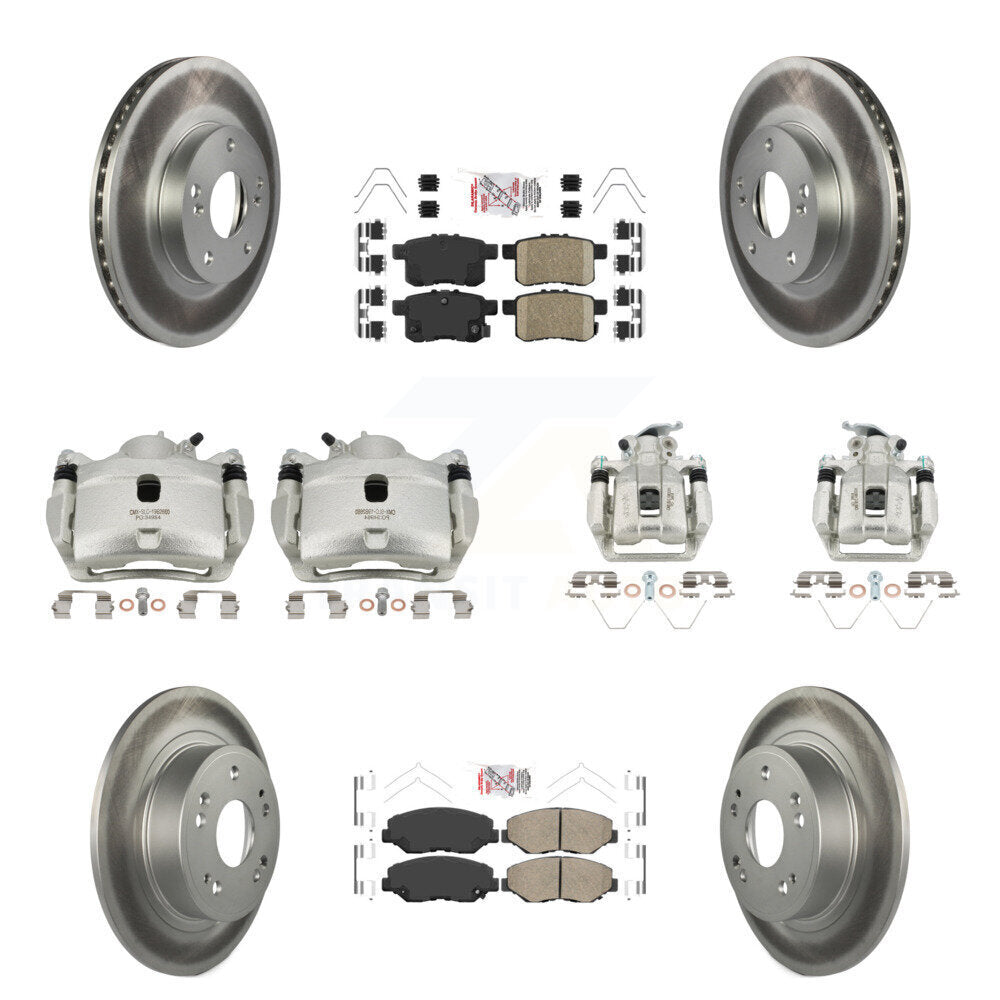 Front Rear Disc Brake Caliper Coated Rotors And Ceramic Pads Kit (10Pc) For Honda Accord KCG-102386N