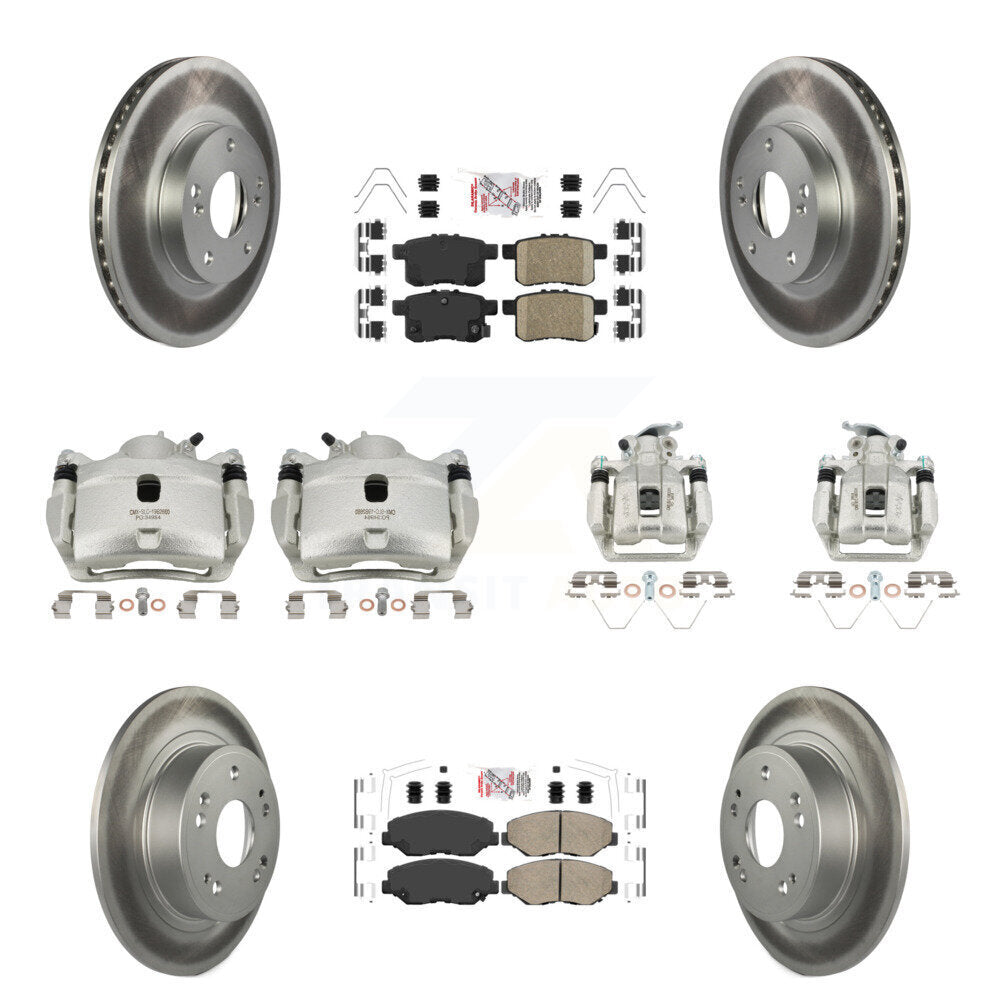 Front Rear Disc Brake Caliper Coated Rotors And Ceramic Pads Kit (10Pc) For Honda Accord KCG-102387N