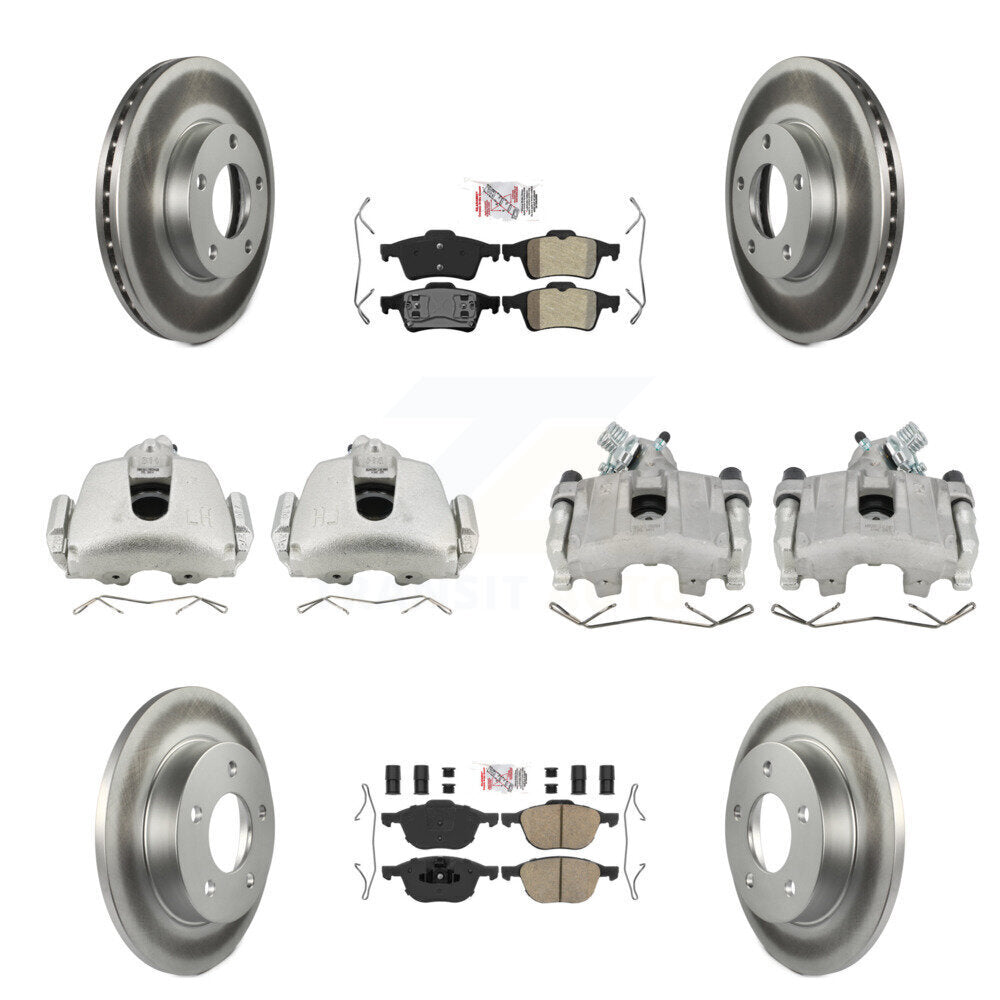 Front Rear Brake Caliper Coat Rotor And Ameribrakes Pad Kit (10Pc) For 2005 Mazda 3 2.0L KCG-102390N