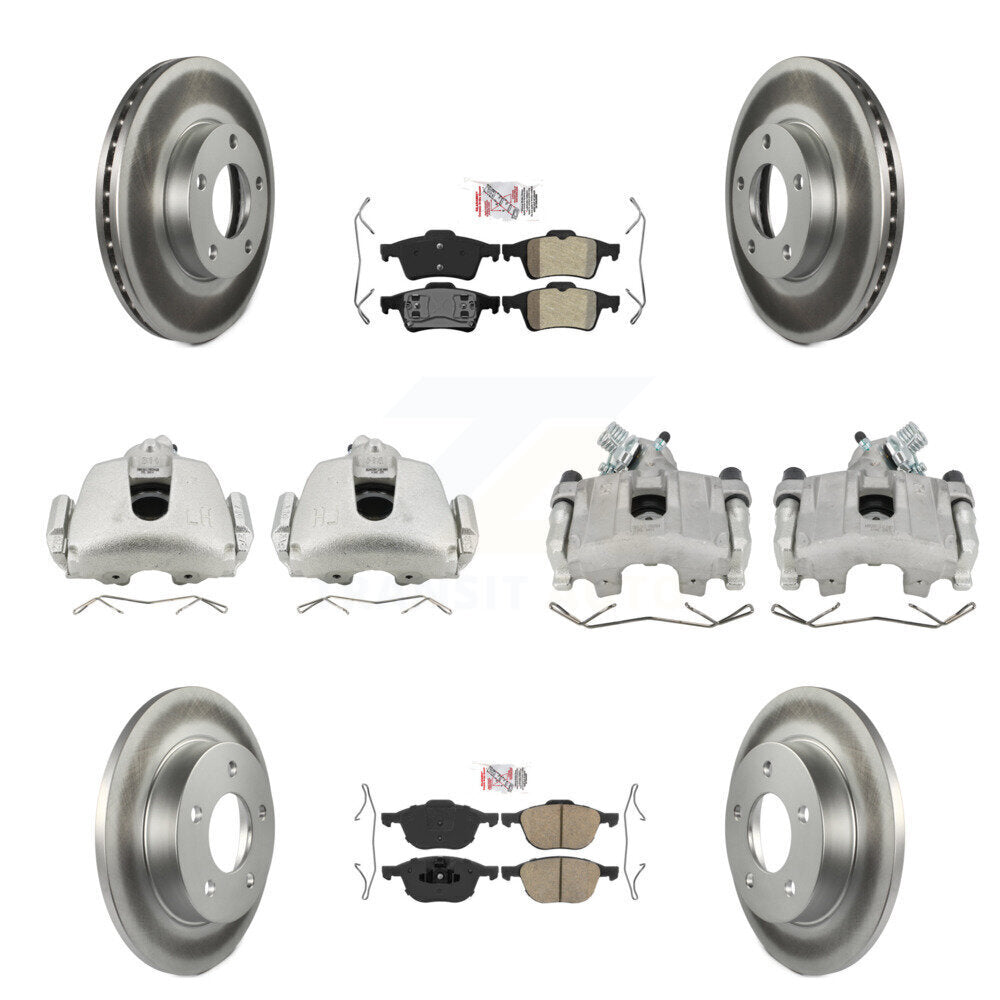 Front Rear Brake Caliper Coat Rotor And Ameribrakes Pad Kit (10Pc) For 2005 Mazda 3 2.0L KCG-102391N