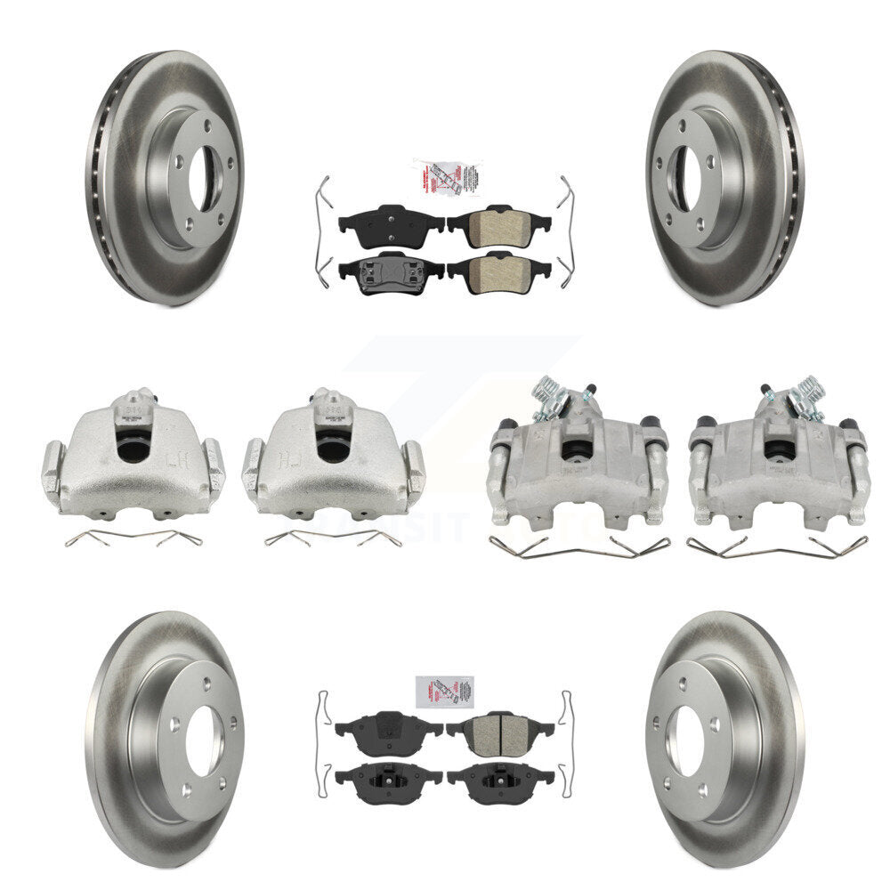 Front Rear Brake Caliper Coat Rotor & Semi-Metallic Pad Kit (10Pc) For 2005 Mazda 3 2.0L KCG-102392N