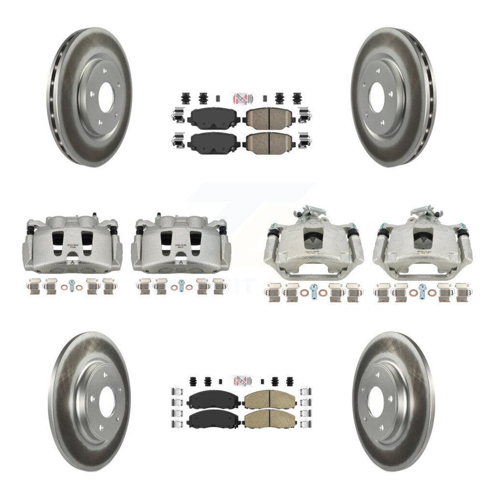 Front Rear Disc Brake Caliper Coated Rotors And Ceramic Pads Kit (10Pc) For Dodge Grand Caravan KCG-102410N