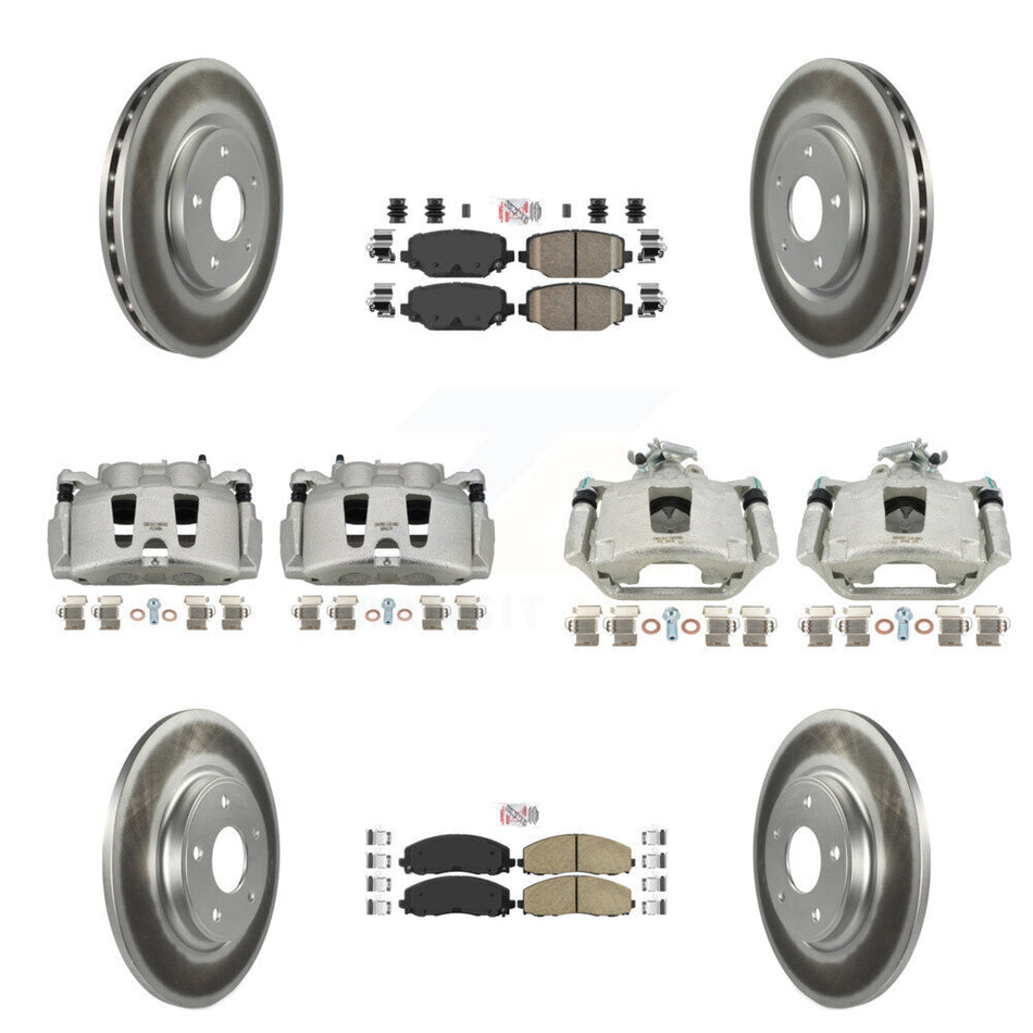Front Rear Disc Brake Caliper Coated Rotors And Ceramic Pads Kit (10Pc) For Dodge Grand Caravan KCG-102412N