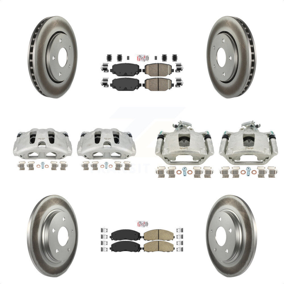 Front Rear Disc Brake Caliper Coated Rotors And Ceramic Pads Kit (10Pc) For 2017-2018 Dodge Grand Caravan With Single Piston KCG-102413N by Transit Auto