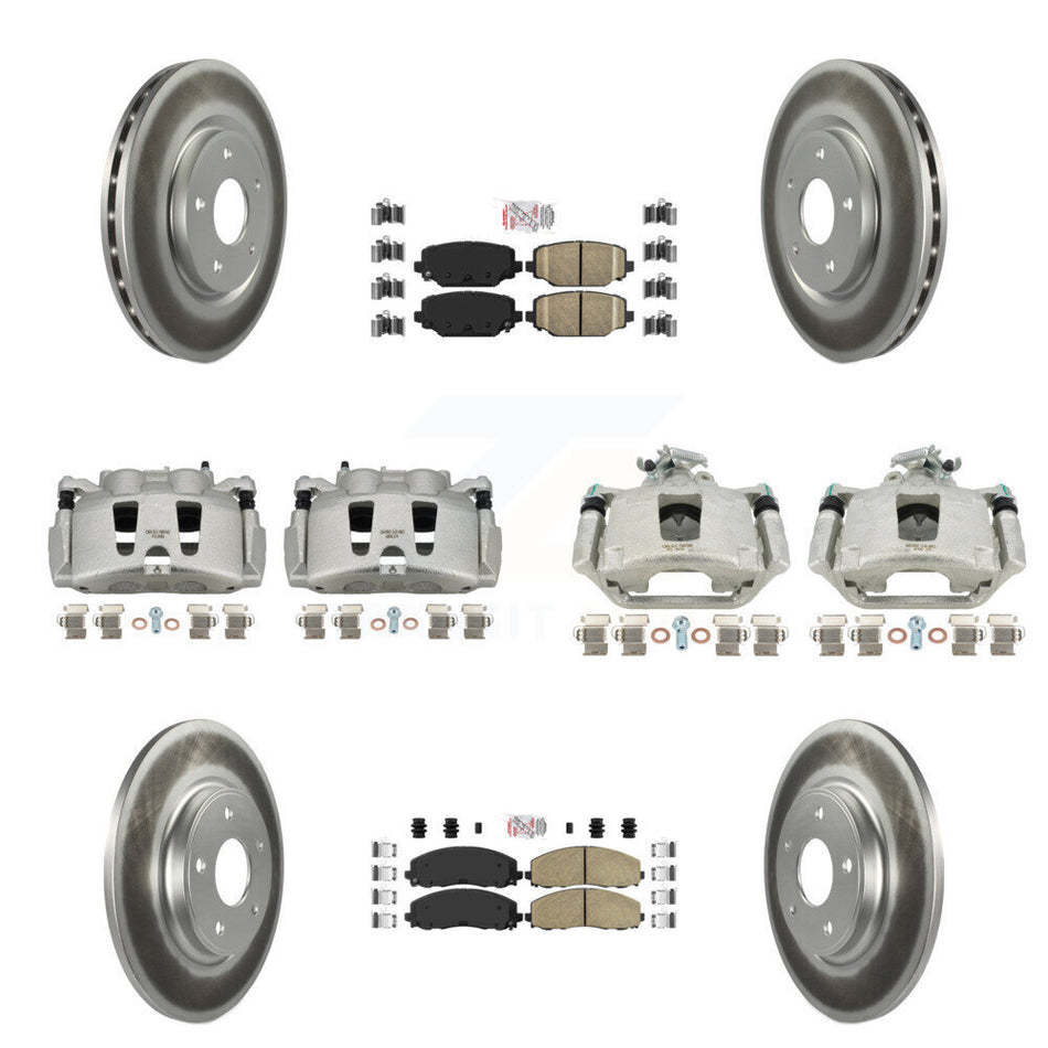 Front Rear Disc Brake Caliper Coated Rotors And Ceramic Pads Kit (10Pc) For Dodge Grand Caravan KCG-102416N