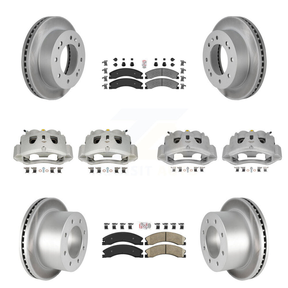 Front Rear Brake Caliper Coat Rotors & Ameribrakes Pad Kit (10Pc) For GMC Sierra 3500 HD KCG-102444N