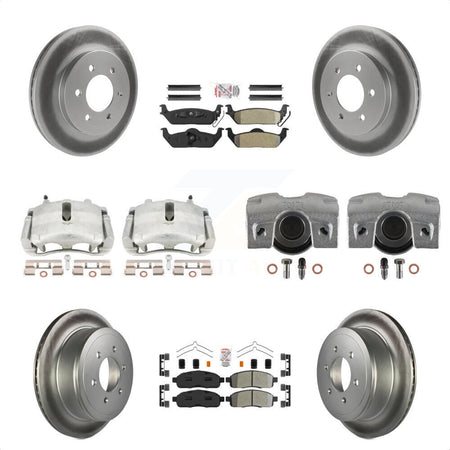 Front Rear Disc Brake Caliper Coated Rotors And Semi-Metallic Pads Kit (10Pc) For Ford F-150 Lincoln Mark LT 4WD KCG-102451N by Transit Auto