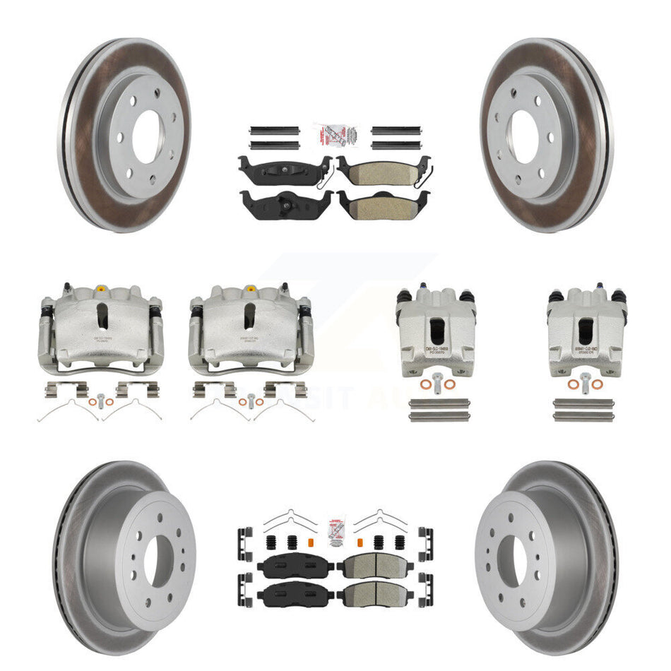 Front Rear Disc Brake Caliper Coated Rotors And Semi-Metallic Pads Kit (10Pc) For Ford F-150 Lincoln Mark LT 4WD KCG-102452N